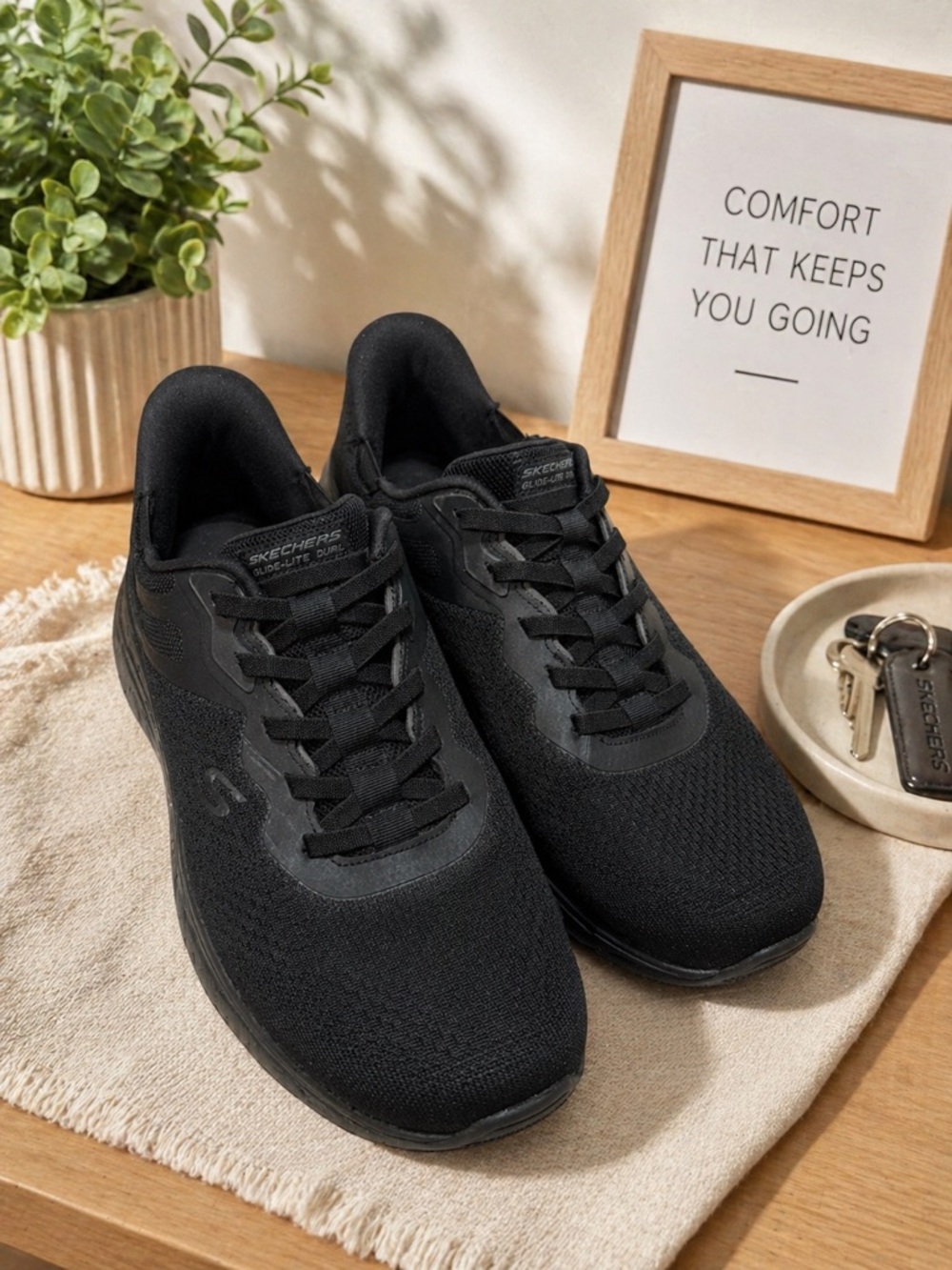 Skechers Men's All-Black Knit Lace-Up Sneakers